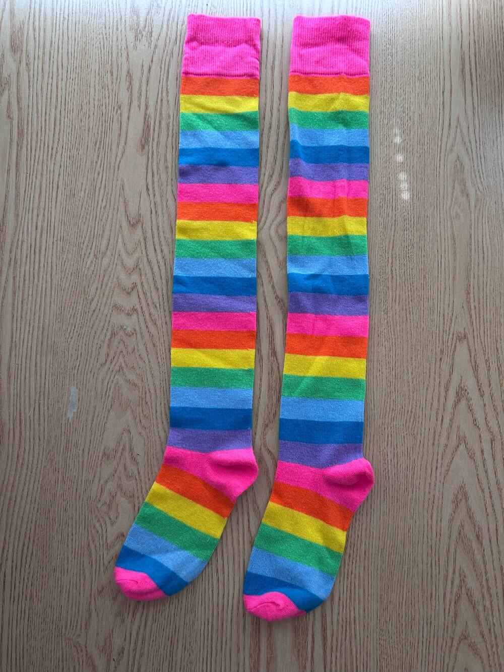 New Womens XL Knee Length Socks Rainbow One Size Halloween Festivals Parades etc